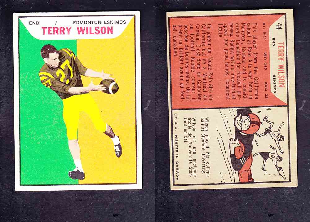 1965 CFL TOPPS FOOTBALL CARD #44 T. WILSON photo