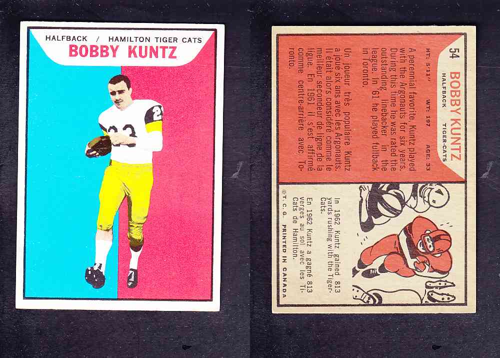 1965 CFL TOPPS FOOTBALL CARD #54 B. KUNTZ photo