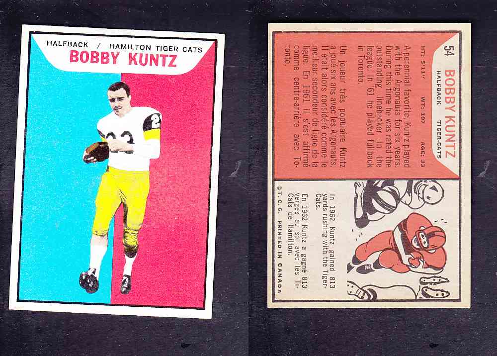 1965 CFL TOPPS FOOTBALL CARD #54 B. KUNTZ photo