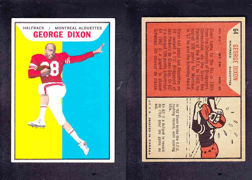 1965 CFL TOPPS FOOTBALL CARD #64 G. DIXON photo