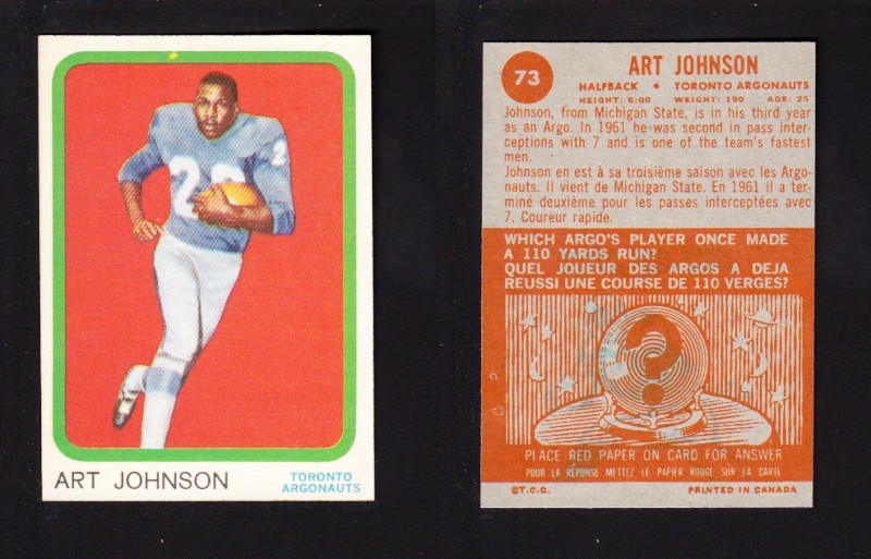 1963 CFL TOPPS FOOTBALL CARD #73 A. JOHNSON photo