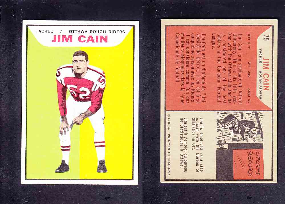 1965 CFL TOPPS FOOTBALL CARD #75 J. CANTIN photo