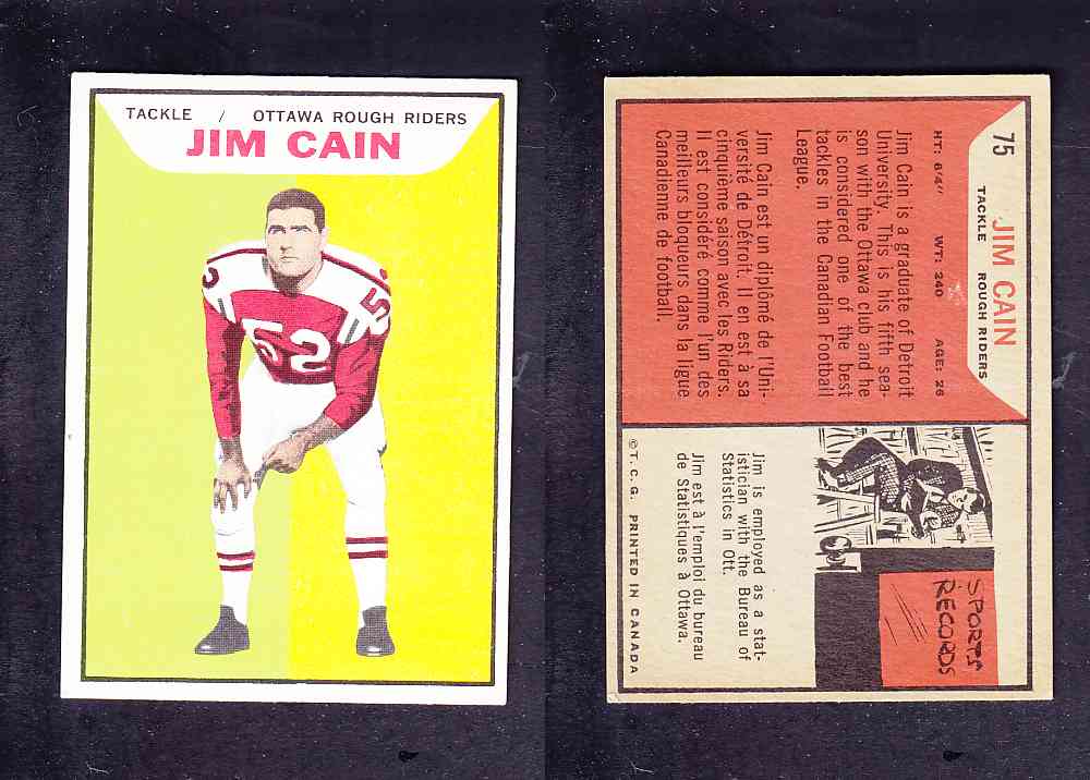 1965 CFL TOPPS FOOTBALL CARD #75 J. CANTIN photo