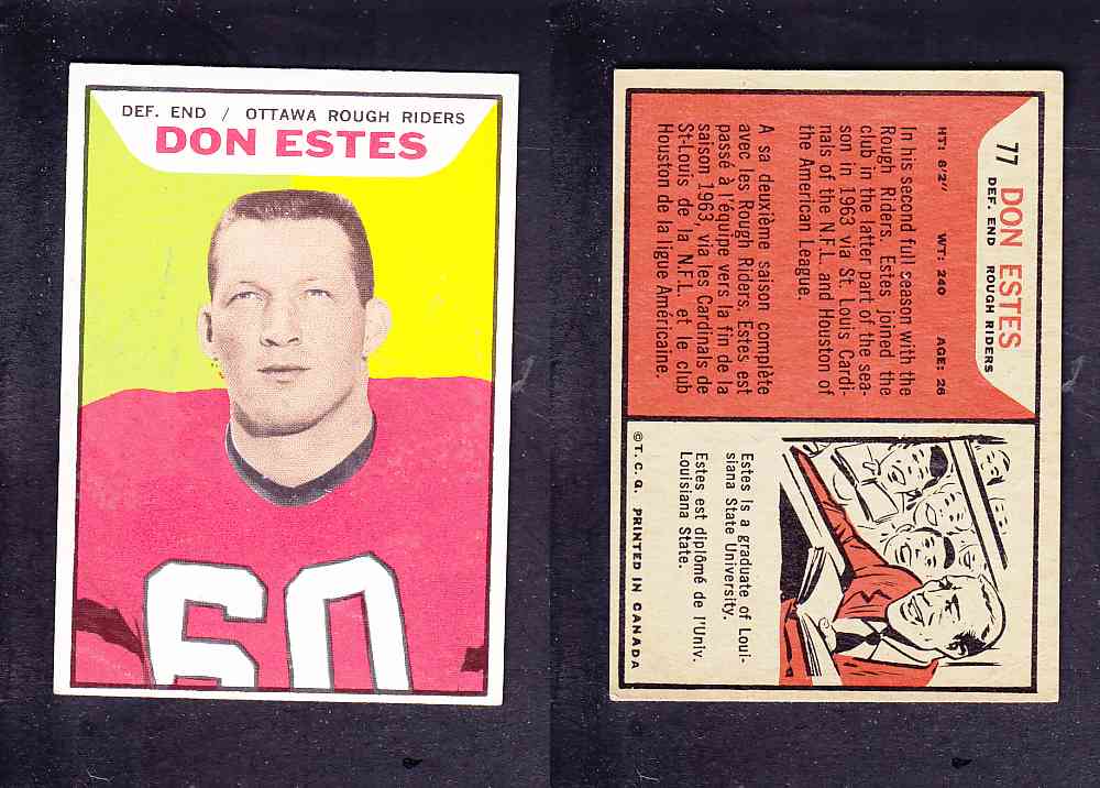 1965 CFL TOPPS FOOTBALL CARD #77 D. ESTES photo