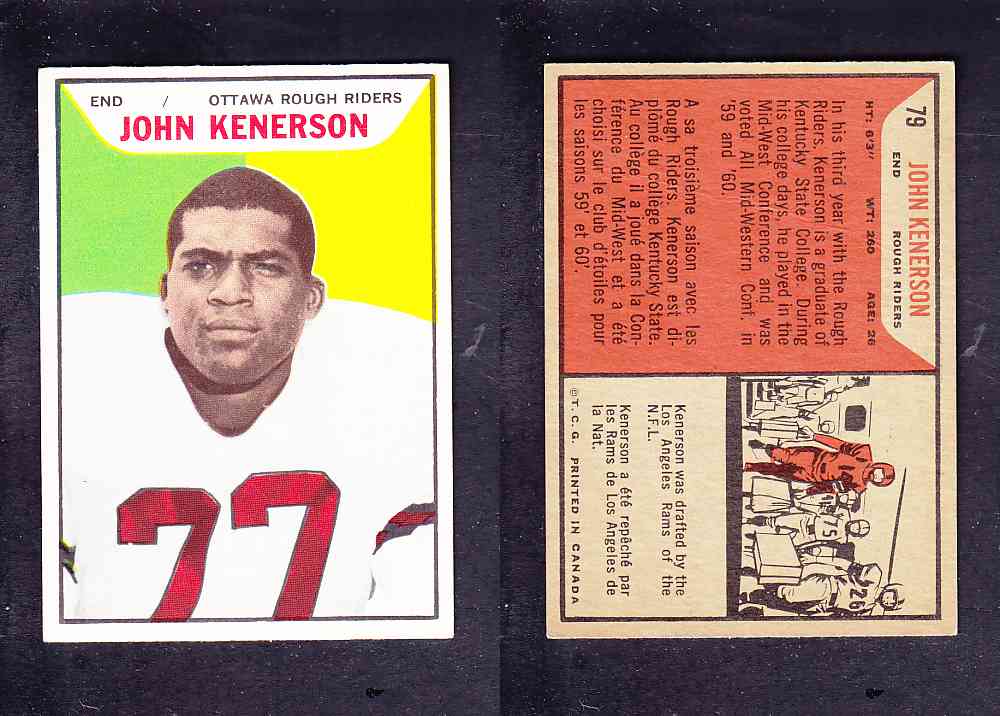 1965 CFL TOPPS FOOTBALL CARD #79 J. KENERSON photo