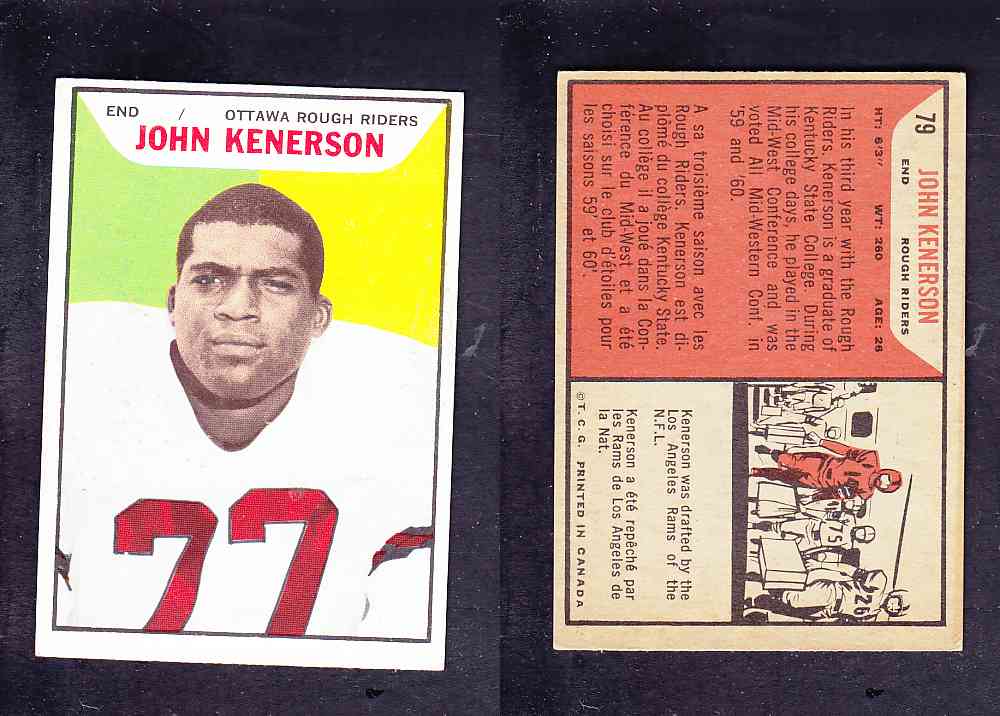 1965 CFL TOPPS FOOTBALL CARD #79 J. KENERSON photo