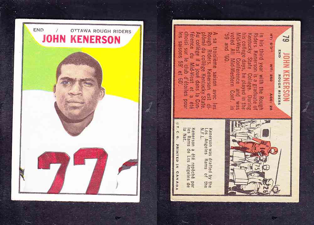 1965 CFL TOPPS FOOTBALL CARD #79 J. KENERSON photo