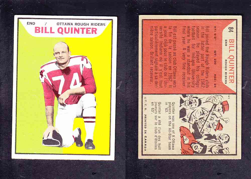 1965 CFL TOPPS FOOTBALL CARD #84 B. QUINTER photo