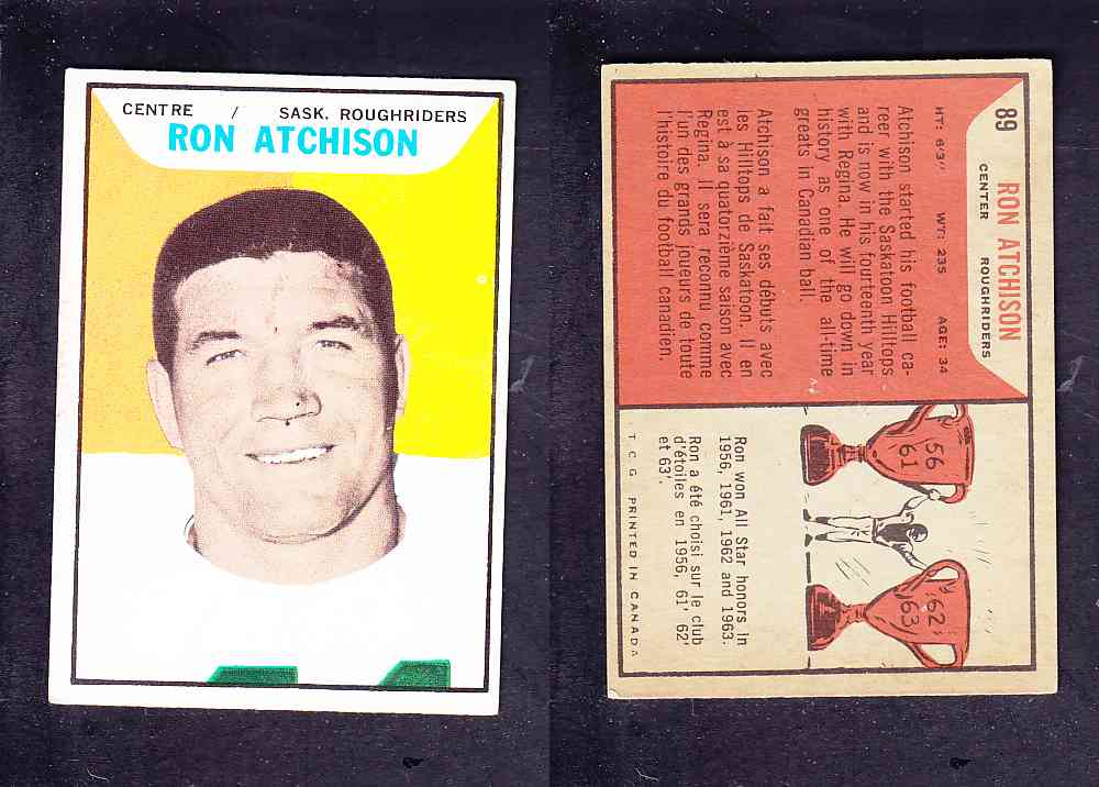 1965 CFL TOPPS FOOTBALL CARD #89 R. ATCHISON photo