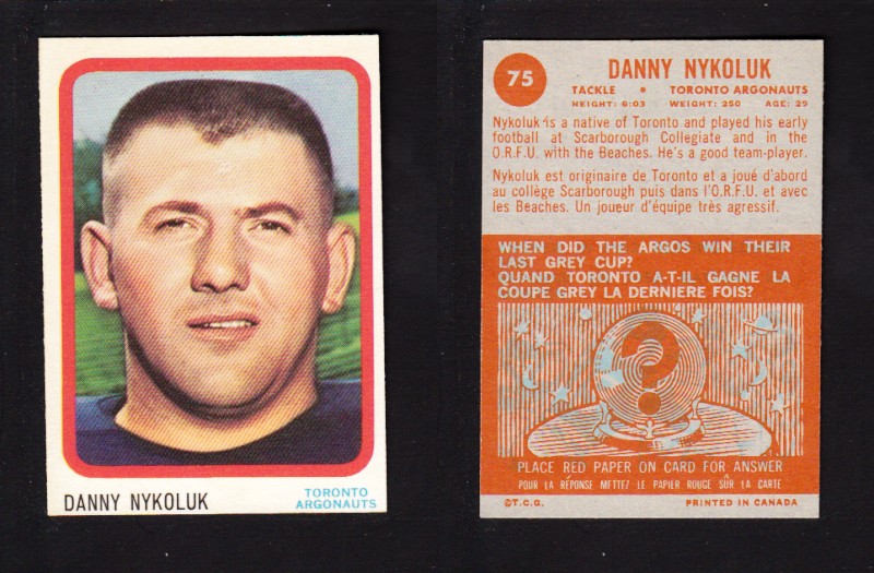 1963 CFL TOPPS FOOTBALL CARD #75 D. NYKOLUK photo