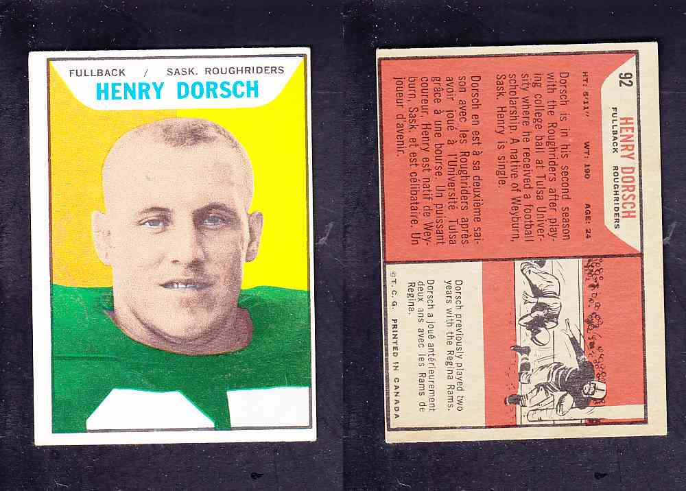 1965 CFL TOPPS FOOTBALL CARD #92 H. DORSCH photo