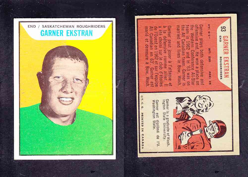 1965 CFL TOPPS FOOTBALL CARD #93 G. EKSTRAN photo