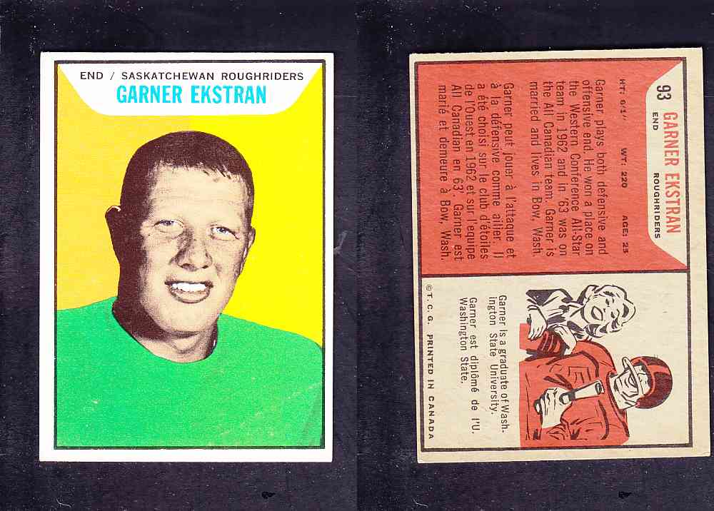 1965 CFL TOPPS FOOTBALL CARD #93 G. EKSTRAN photo