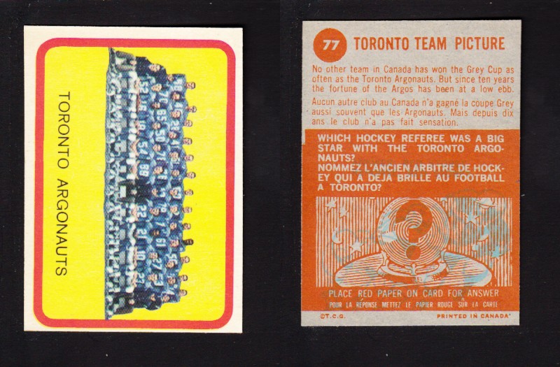 1963 CFL TOPPS FOOTBALL CARD #77 TORONTO TEAM PICTURE photo