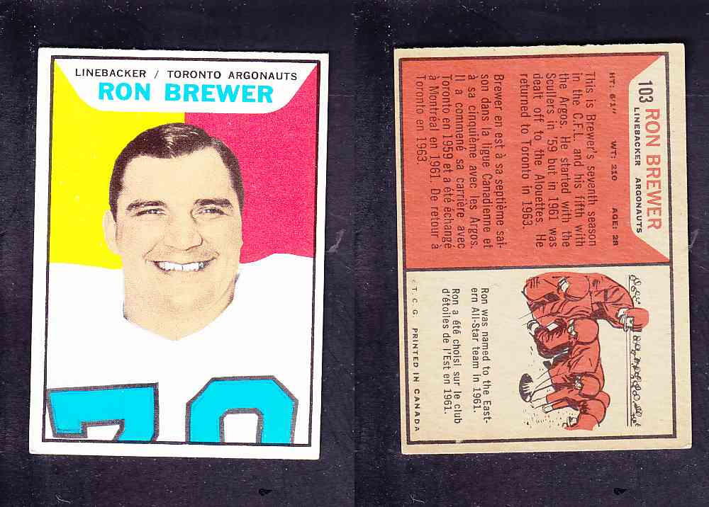 1965 CFL TOPPS FOOTBALL CARD #103 R. BREWER photo