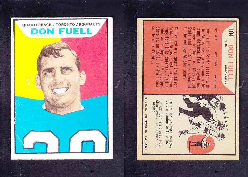 1965 CFL TOPPS FOOTBALL CARD #104 D. FUELL photo