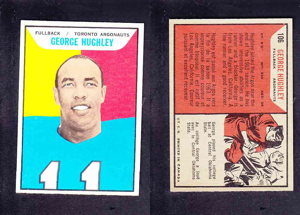 1965 CFL TOPPS FOOTBALL CARD #106 G. HUGHLEY photo