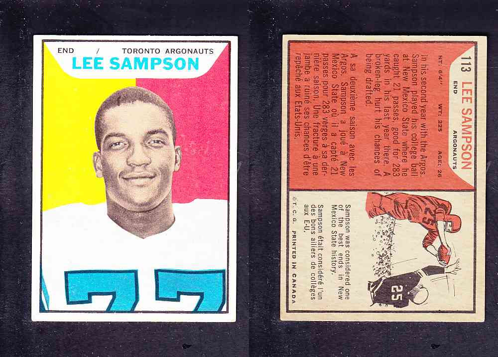 1965 CFL TOPPS FOOTBALL CARD #113 L. SAMPSON photo