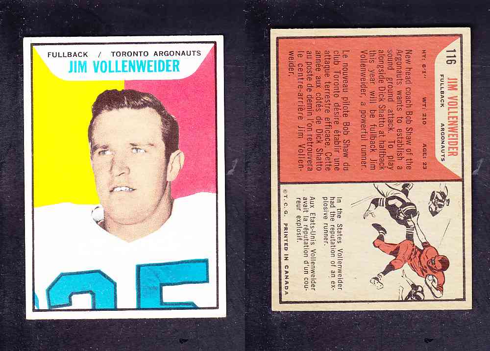 1965 CFL TOPPS FOOTBALL CARD #116 J. VOLLENWEIDER photo