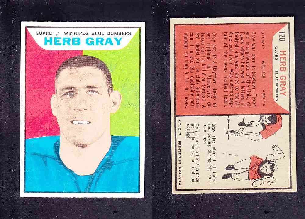 1965 CFL TOPPS FOOTBALL CARD #120 H. GRAY photo