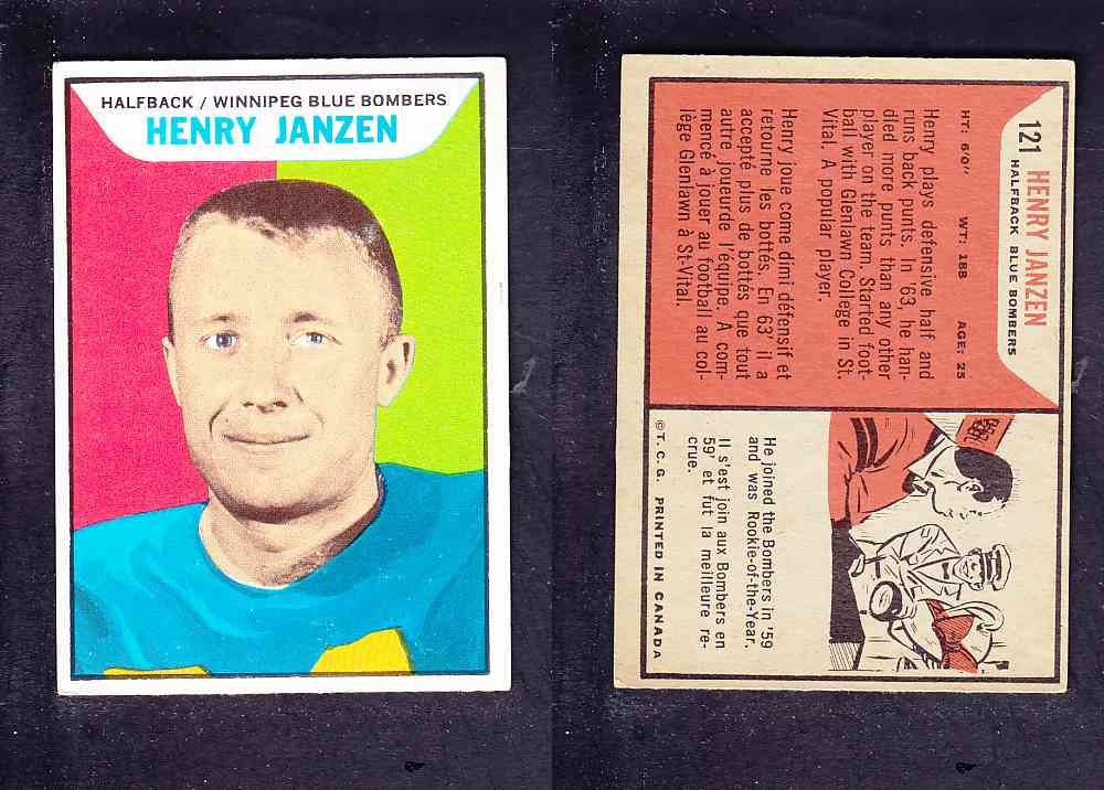 1965 CFL TOPPS FOOTBALL CARD #121 H. JANZEN photo