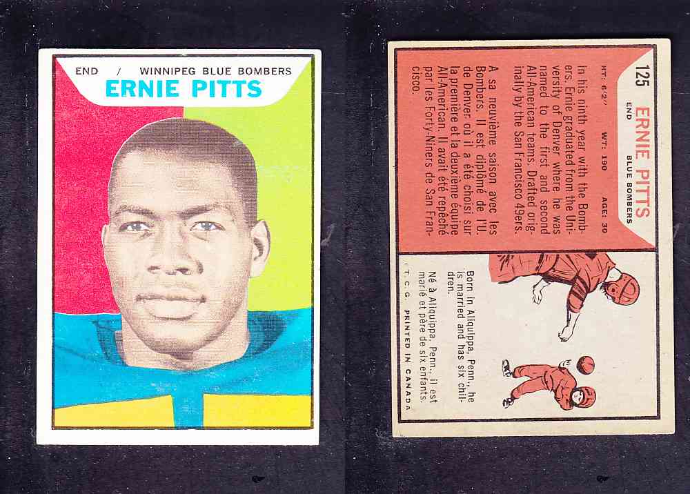 1965 CFL TOPPS FOOTBALL CARD #125 E. PITTS photo