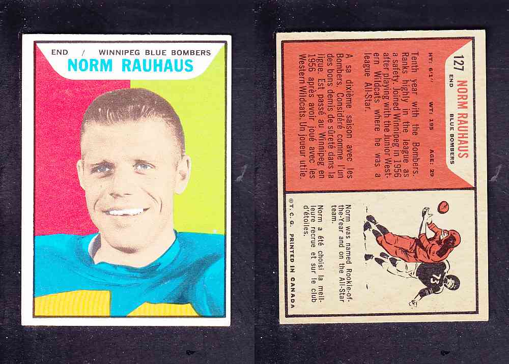 1965 CFL TOPPS FOOTBALL CARD #127 N. RAUHAUS photo