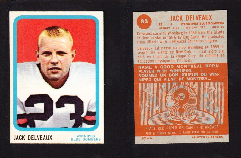 1963 CFL TOPPS FOOTBALL CARD #85 J. DELVEAUX photo