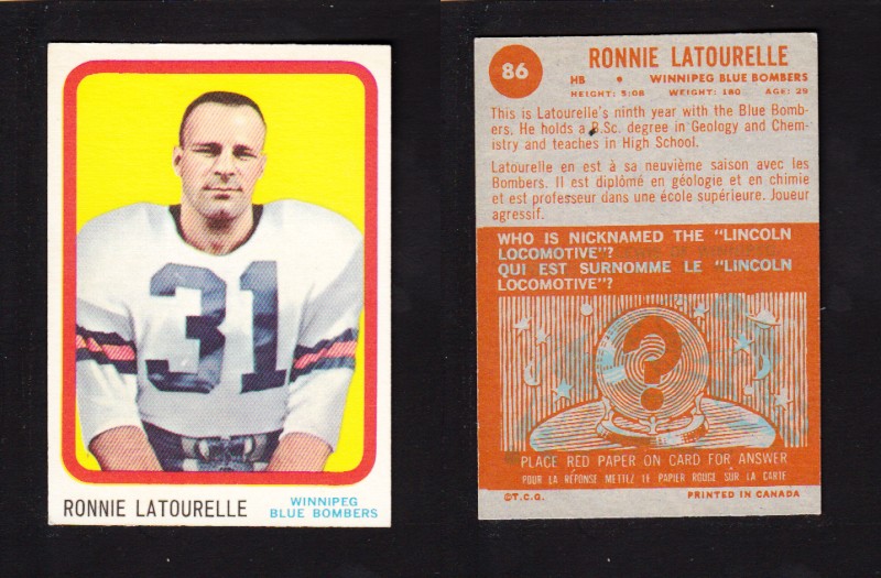 1963 CFL TOPPS FOOTBALL CARD #86 R. LATOURELLE photo