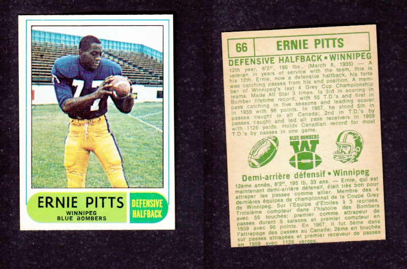 1968 CFL O-PEE-CHEE FOOTBALL CARD #66 E. PITTS photo