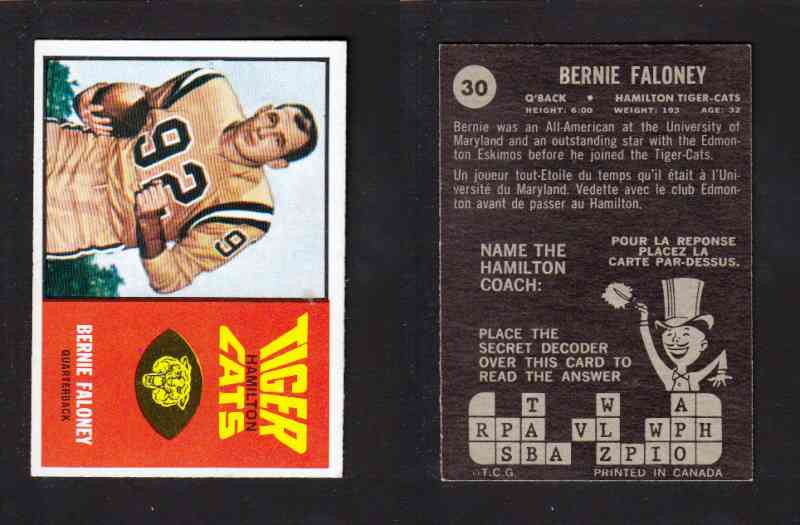 1964 CFL TOPPS FOOTBALL CARD #30 B. FALONEY photo