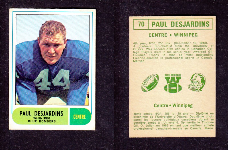 1968 CFL O-PEE-CHEE FOOTBALL CARD #70 P. DESJARDINS photo