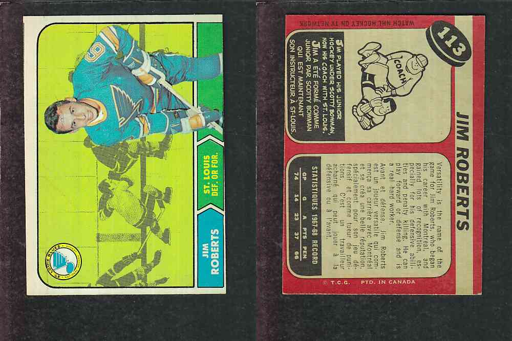 1968-69 O-PEE-CHEE HOCKEY CARD #113 J. ROBERTS photo