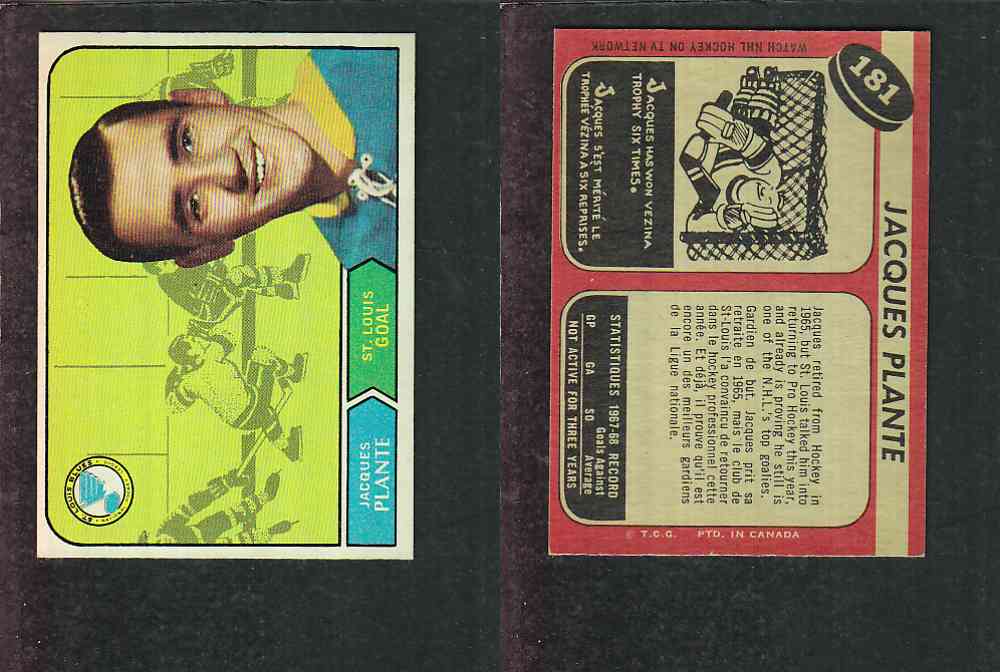 1968-69 O-PEE-CHEE HOCKEY CARD #181 J. PLANTE photo