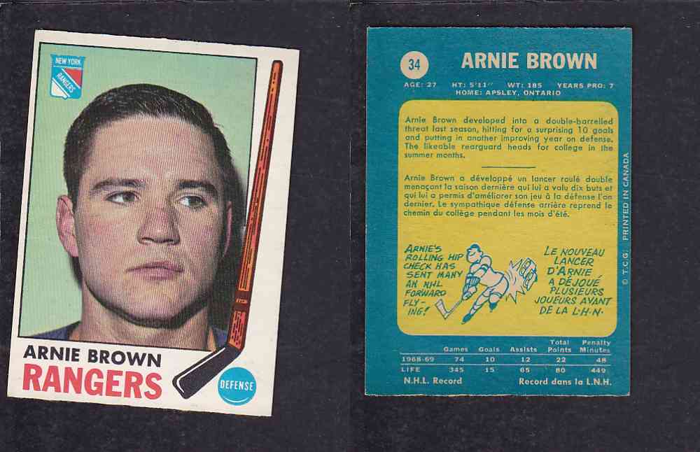 1969-70 O-PEE-CHEE HOCKEY CARD #34 A. BROWN photo
