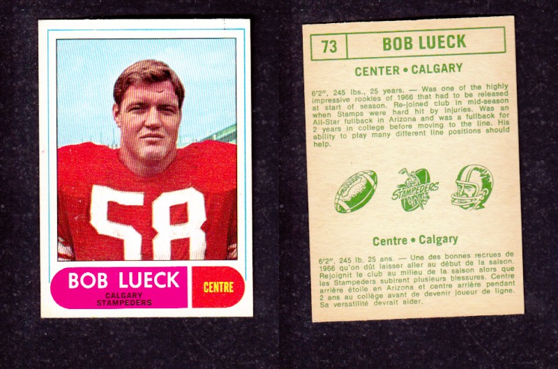 1968 CFL O-PEE-CHEE FOOTBALL CARD #73 B. LUECK photo