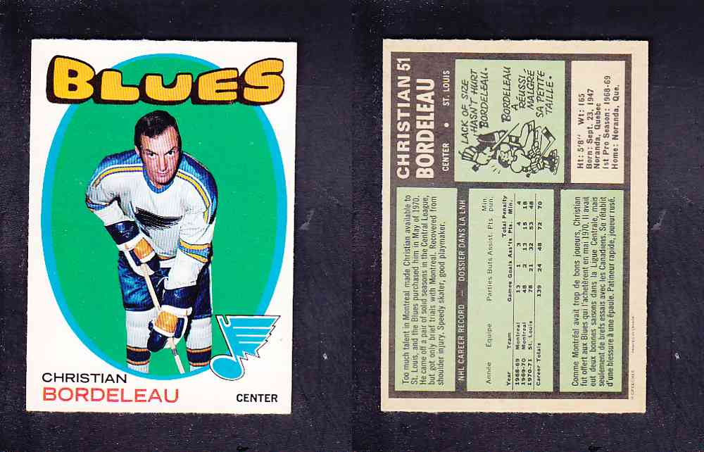 1971-72 O-PEE-CHEE HOCKEY CARD #51 C. BORDELEAU photo