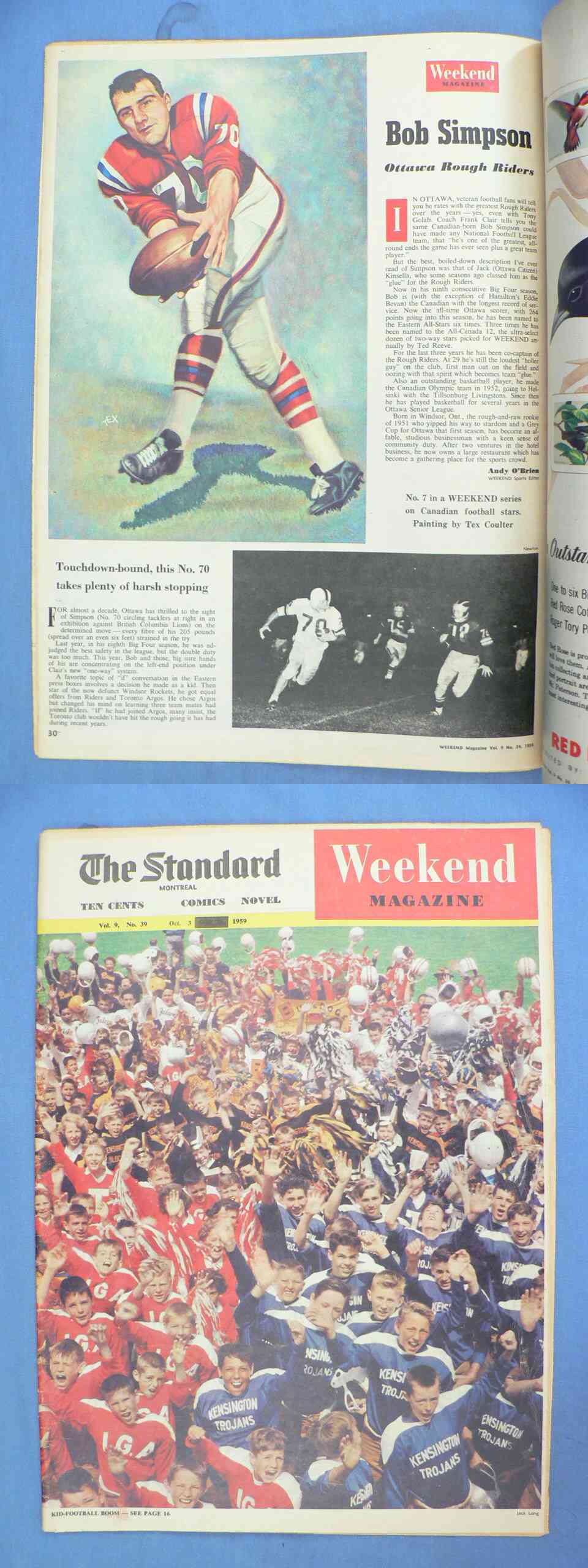 1959 CFL WEEKEND MAGAZINE B.SIMPSON PHOTO photo