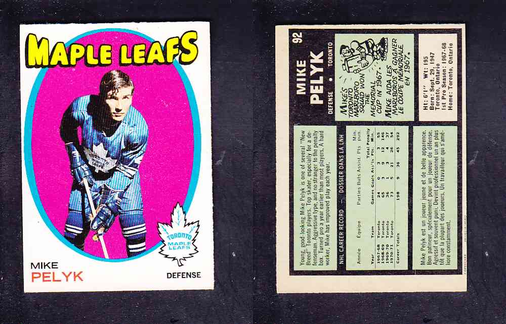 1971-72 O-PEE-CHEE HOCKEY CARD #92 M. PELYK photo