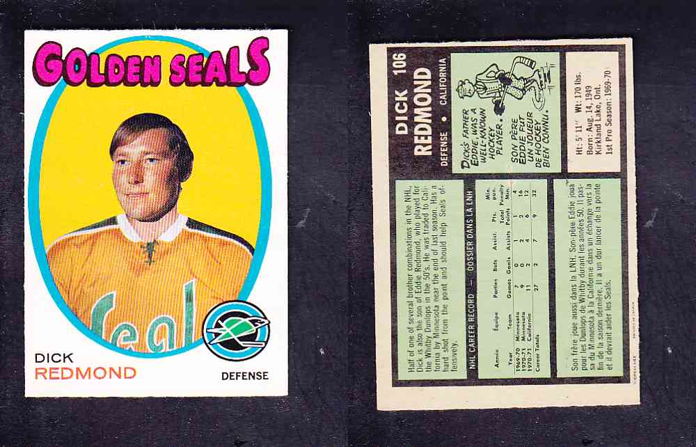 1971-72 O-PEE-CHEE HOCKEY CARD #106 D. REDMOND photo