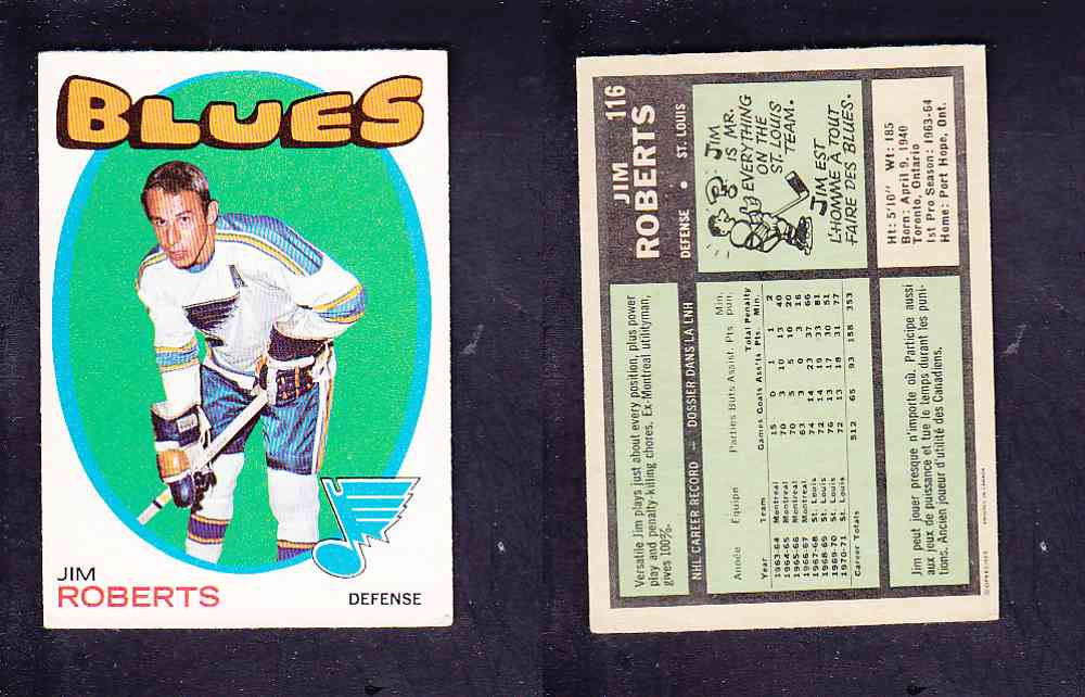 1971-72 O-PEE-CHEE HOCKEY CARD #116 J. ROBERTS photo