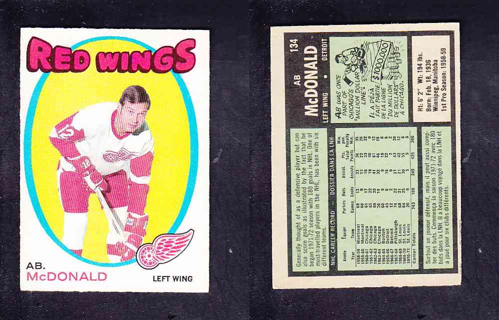 1971-72 O-PEE-CHEE HOCKEY CARD #134 A. MCDONALD photo