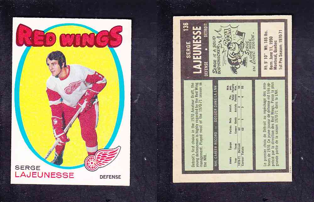 1971-72 O-PEE-CHEE HOCKEY CARD #136 S. LAJEUNESSE photo