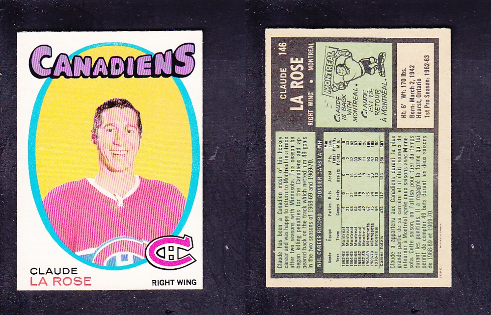 1971-72 O-PEE-CHEE HOCKEY CARD #146 C. LA ROSE photo