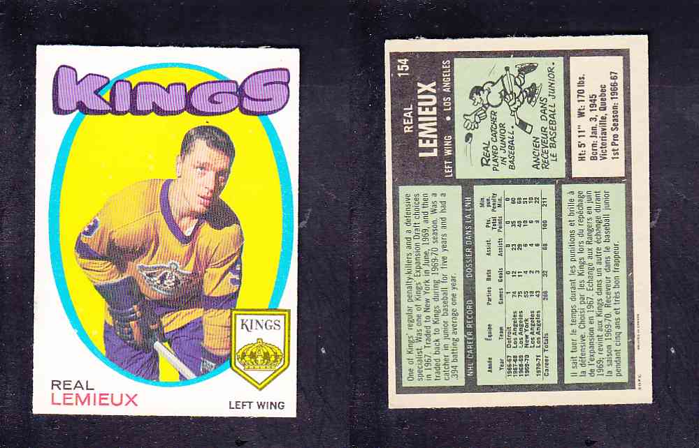 1971-72 O-PEE-CHEE HOCKEY CARD #154 R. LEMIEUX photo