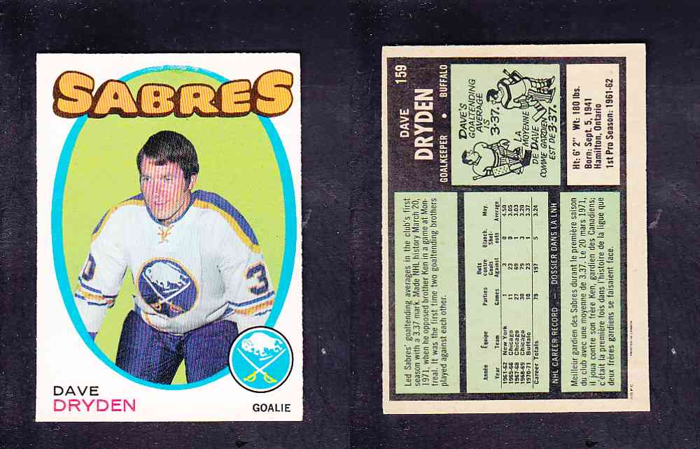 1971-72 O-PEE-CHEE HOCKEY CARD #159 D. DRYDEN photo