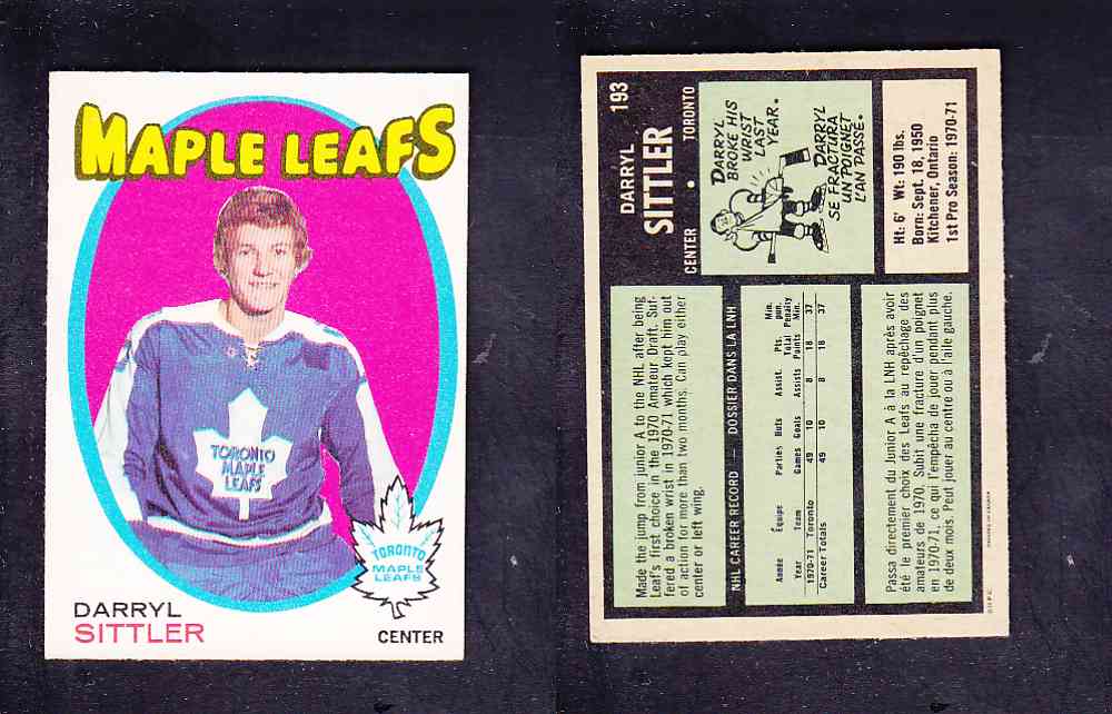 1971-72 O-PEE-CHEE HOCKEY CARD #193 D. SITTLER photo