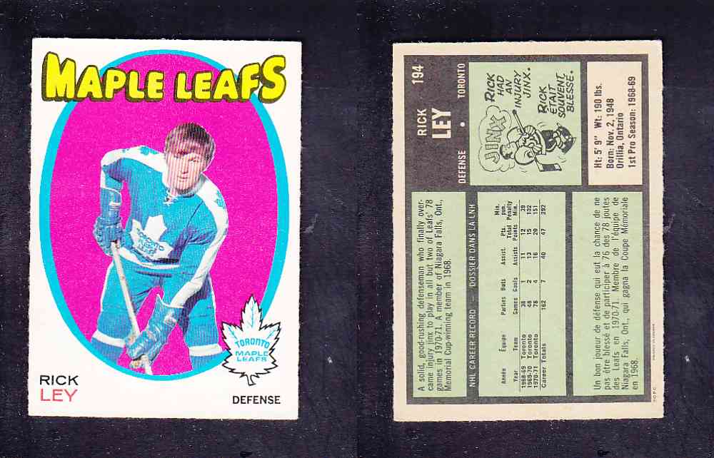 1971-72 O-PEE-CHEE HOCKEY CARD #194 R. LEY photo