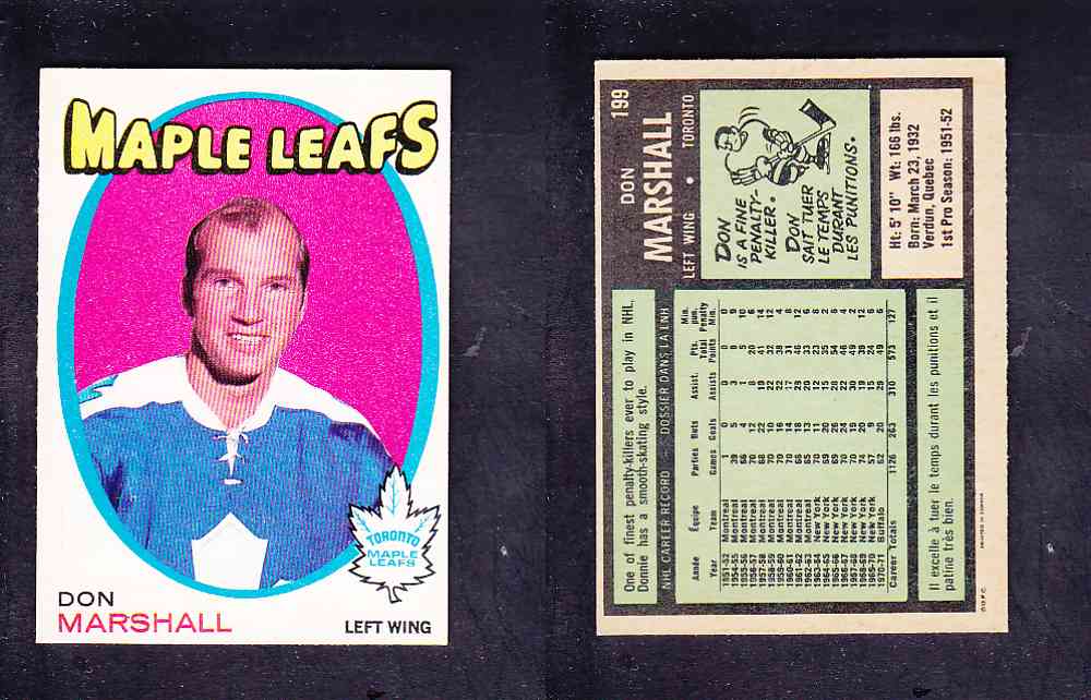 1971-72 O-PEE-CHEE HOCKEY CARD #199 D. MARSHALL photo