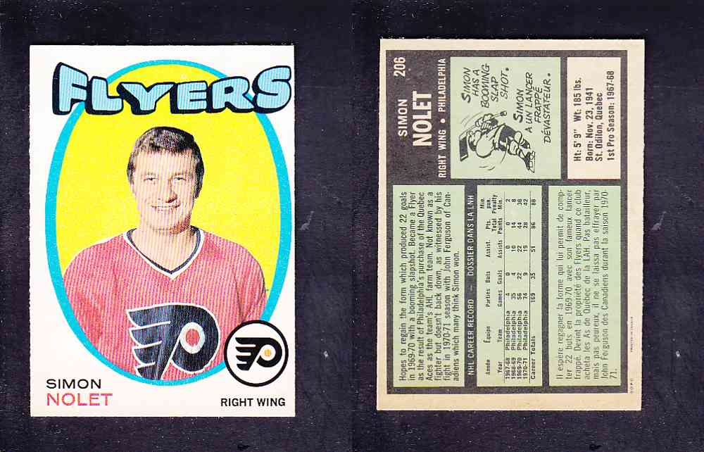 1971-72 O-PEE-CHEE HOCKEY CARD #206 S. NOLET photo